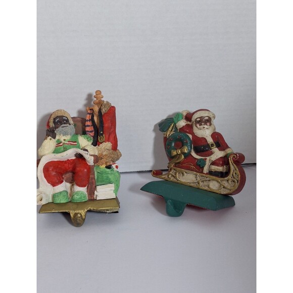 Three Midwest Imports Santa In Sleigh Hand Painted Cast Iron Stocking Hangers - Picture 3 of 12